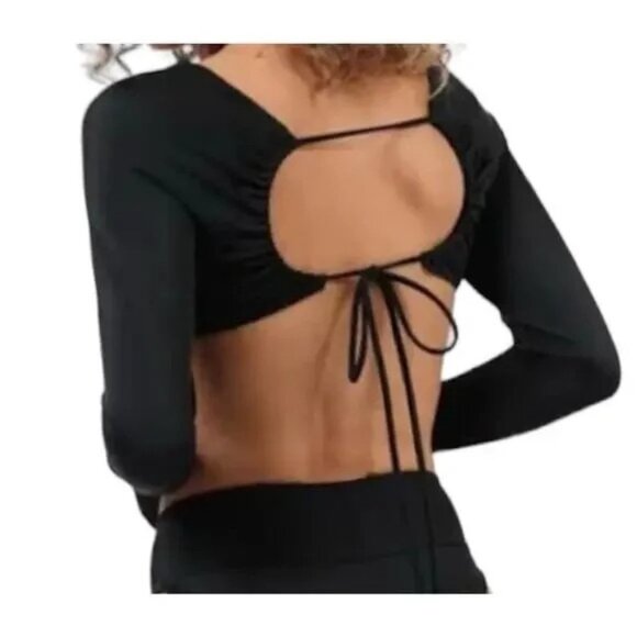 We are HAH X Free people Keep it up Top Black Noir Back Tie Size Small - Picture 2 of 5